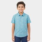 Boys Light Blue Floral Regular Fit Casual Shirt, Light Blue, small