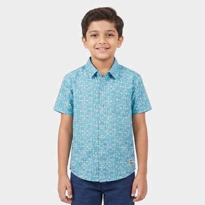 Boys Light Blue Floral Regular Fit Casual Shirt