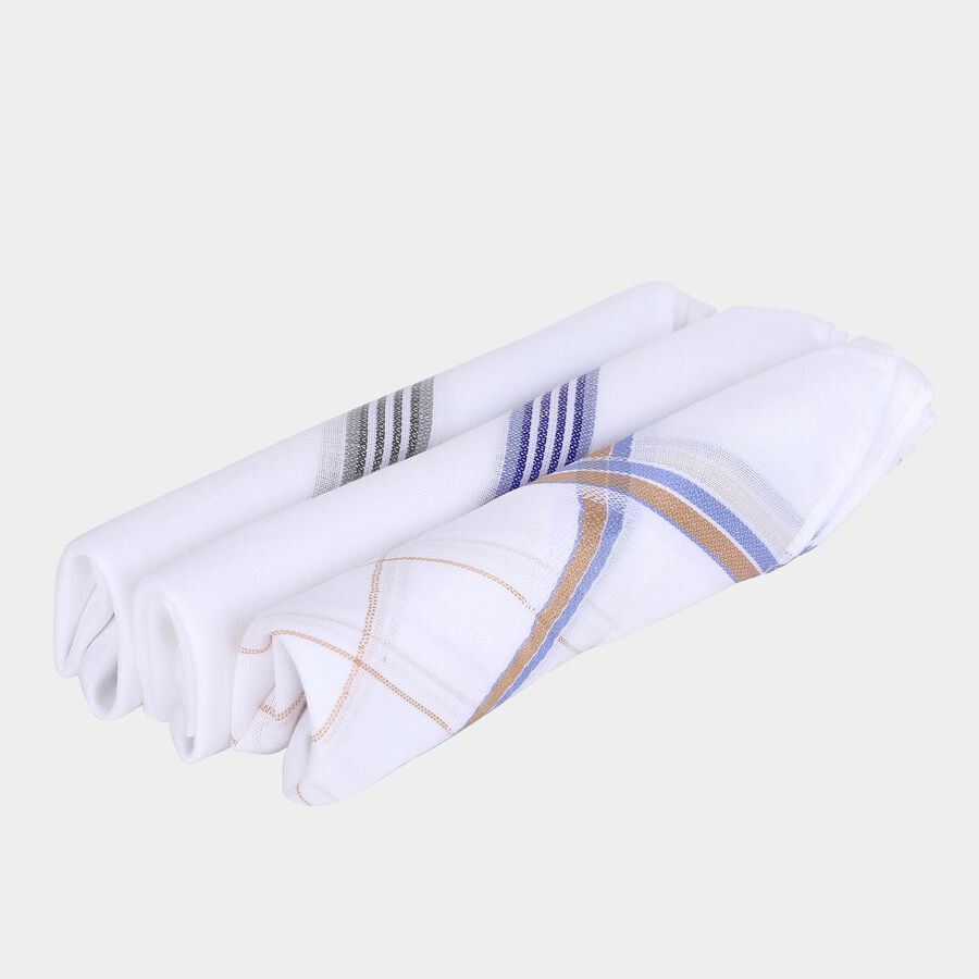 Men's White Checked Pack of 3 Handkerchief, गहरा पीला, large