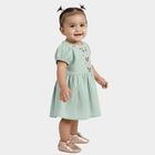 Infants' Aqua Cotton Puff Sleeve Embroidered Fit and Flare Frock, Aqua, small