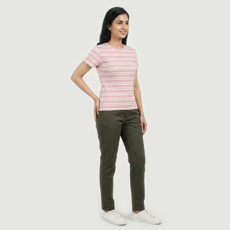 Women Lilac Cotton Blend Round Neck Casual T-Shirt, Lilac, large