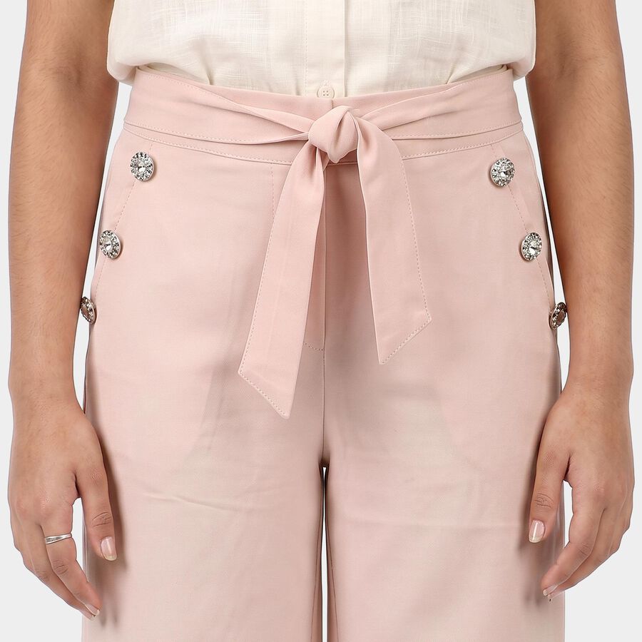 Girls' Pink Wide Leg Tie-Up Trousers, Light Pink, large