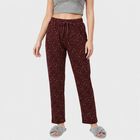 Women's Wine Straight Fit Printed Elastic Waist Pyjama, Wine, small