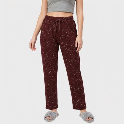 Women's Wine Straight Fit Printed Elastic Waist Pyjama