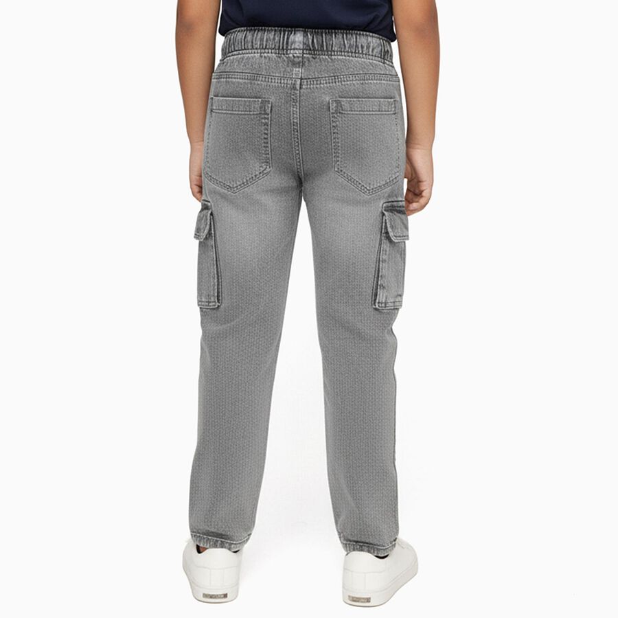 Boys' Muted Grey Relaxed Fit Cargo Jeans, Light Grey, large image number null