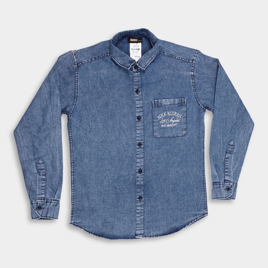 Boy's Casual Shirt, Mid Blue, large image number null