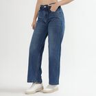 Women's Stonewashed Blue Wide Leg High Waist Jeans, Dark Blue, small image number null