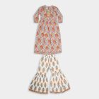 Girls' Bright Multicolor Printed Notch Neckline Kurta and Palazzo Fusion Set, Off White, small image number null