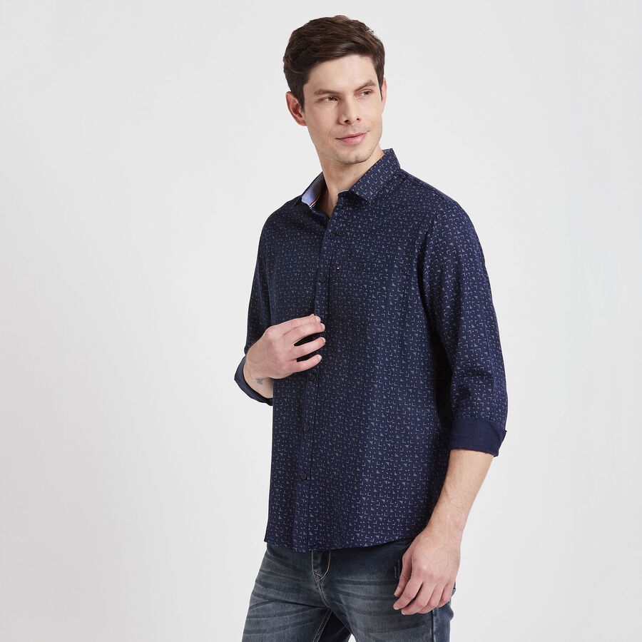Printed Casual Shirt, Navy Blue, large image number null