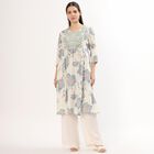 Women's Light Ivory Round Neck Mirror Work Floral Printed Kurta, हल्का नीला, small image number null