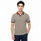 Men's Brown Polo Neck Striped T-Shirt, भूरा, small