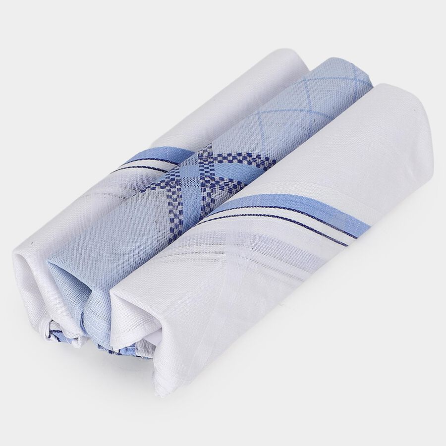 Men's Blue Pack of 3 Handkerchief, Mid Blue, large