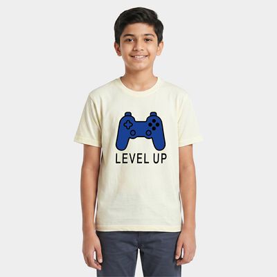 Boys Off White Round Neck Regular Graphic Print T-Shirt