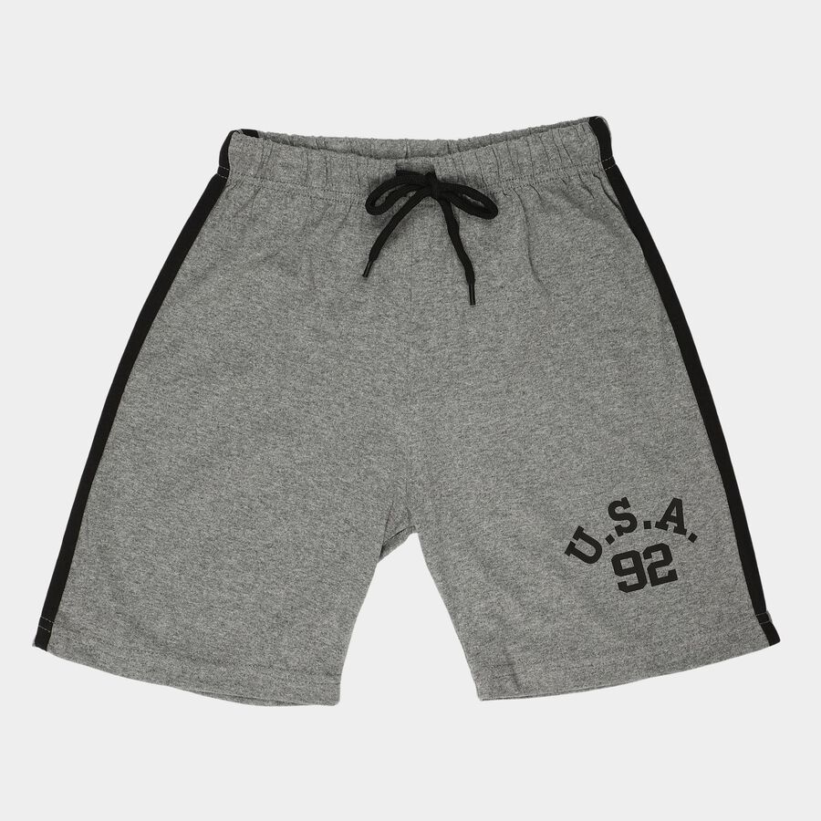 Boys Grey Relaxed Fit Graphic Print Bermuda Shorts, Melange Mid Grey, large