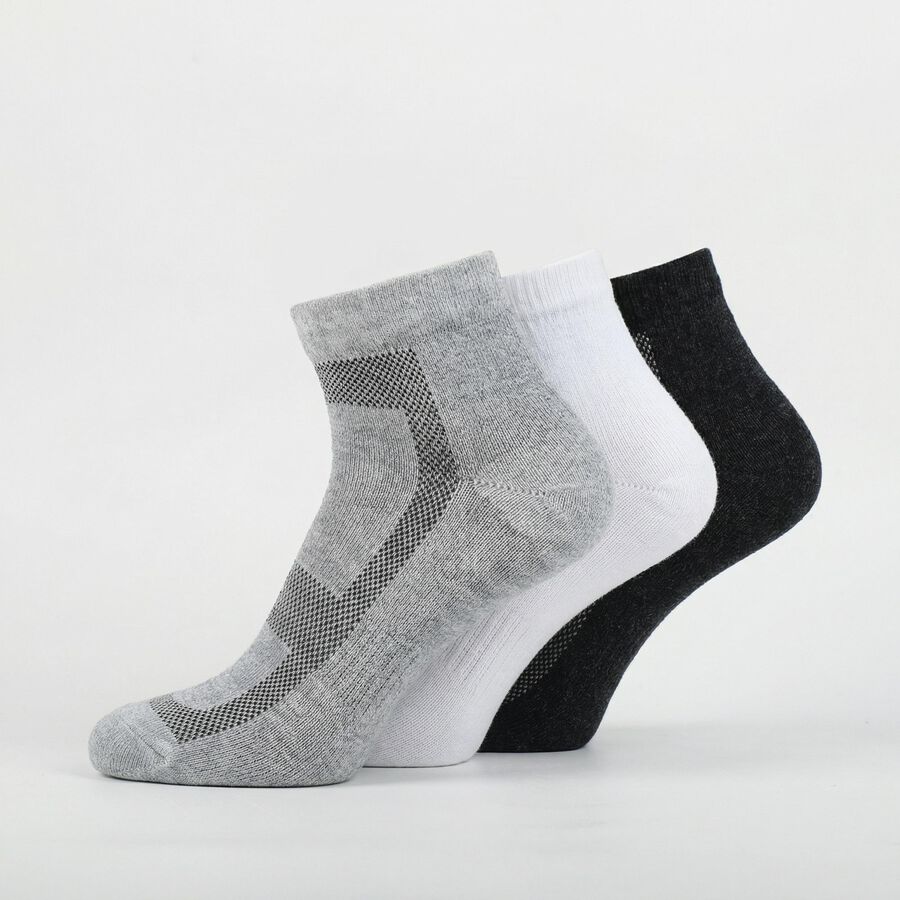 Men's Ankle Length Socks Pack of 3 ( White, Grey, Black ), काला, large