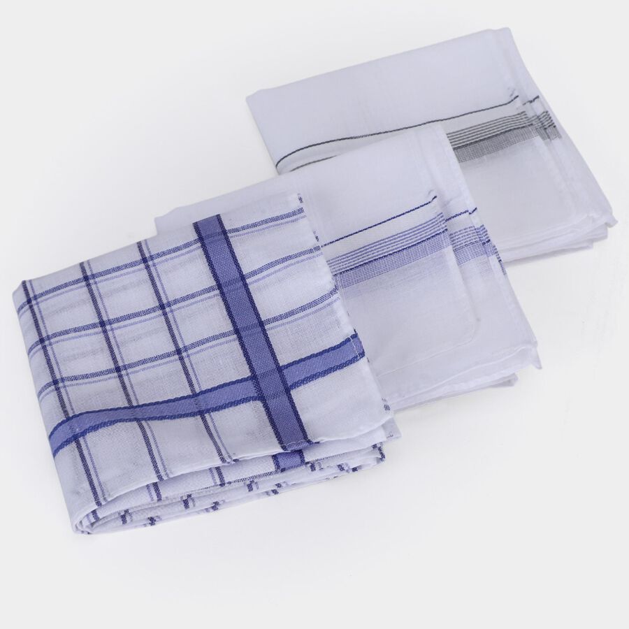 Men's White Patterned Pack of 3 Handkerchief, मध्यम नीला, large