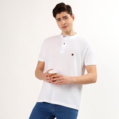 Men's White Polo Collar Casual T-Shirt