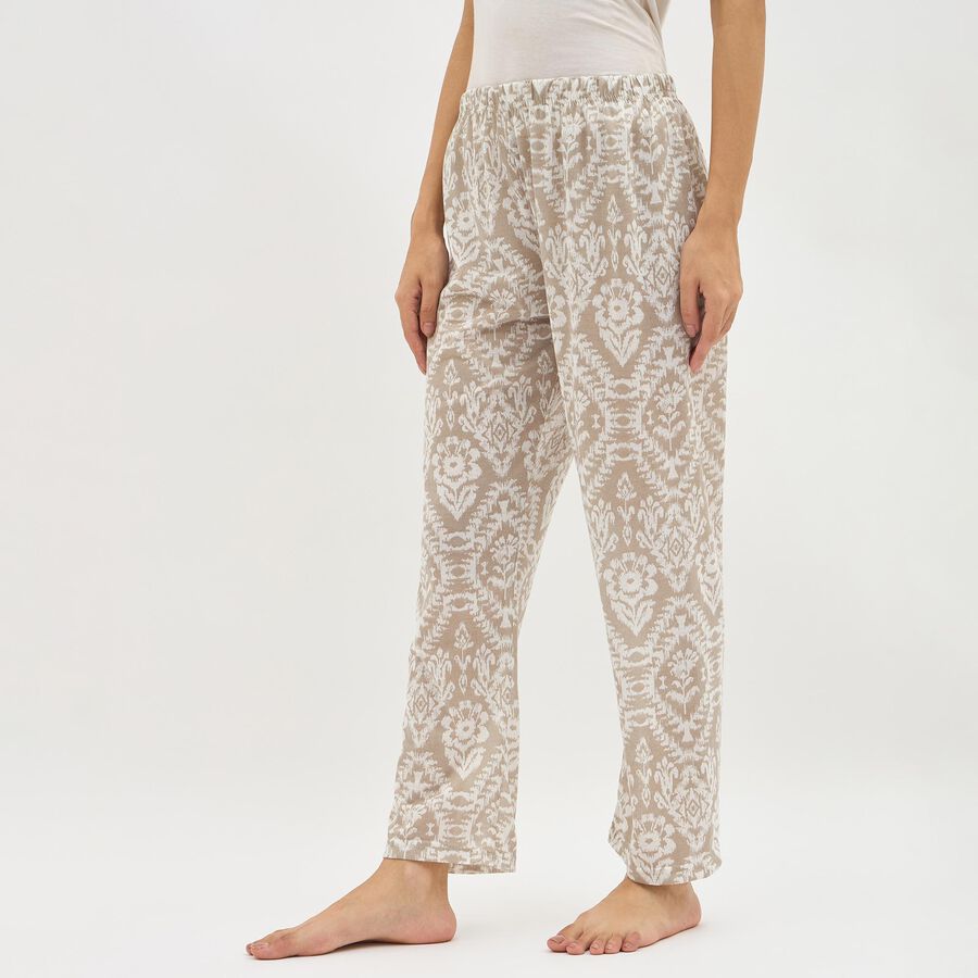 Women's Muted Beige Printed Full-Length Pyjama, Light Grey, large image number null