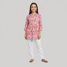 Women's Fuchsia Notch Neck Ikat Printed Kurti, Fuchsia, small
