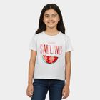 Girls White Cotton Round Neck Regular T-Shirt, सफ़ेद, small