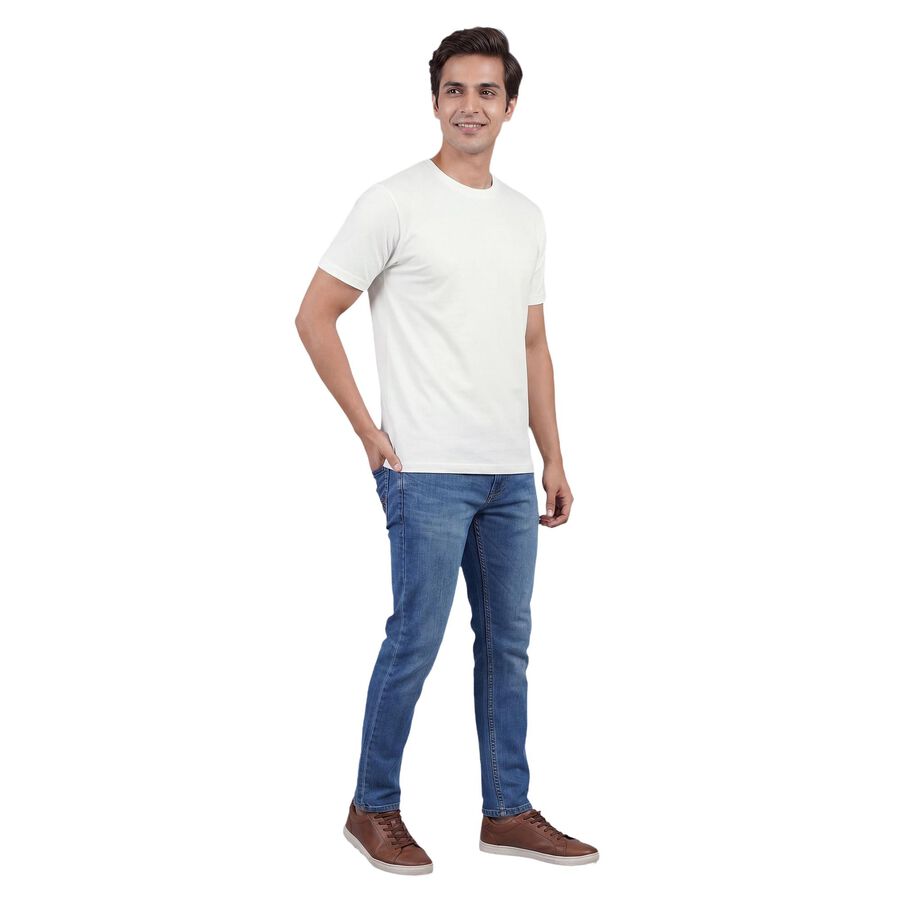 Men's White Cotton Round Neck Classic T-Shirt, White, large
