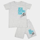 Boys Melange Light Grey Crew Neck Graphic Print Baba Suit, Melange Light Grey, small