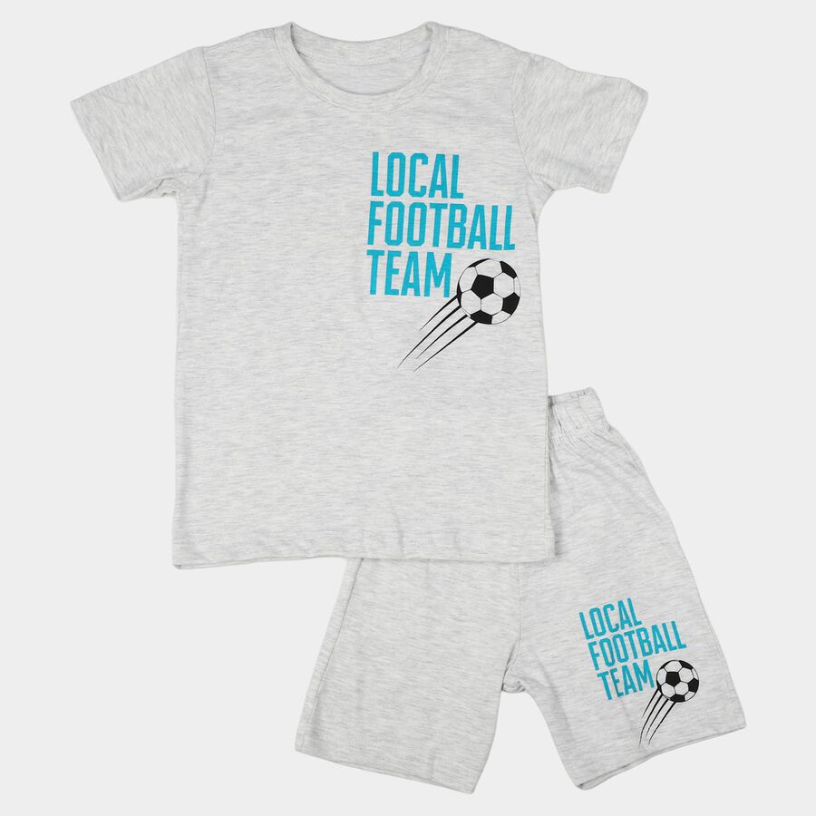 Boys Melange Light Grey Crew Neck Graphic Print Baba Suit, Melange Light Grey, large