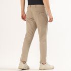 Men's Muted Beige Slim Fit Flat-Front Casual Trousers, गहरा पीला, small image number null