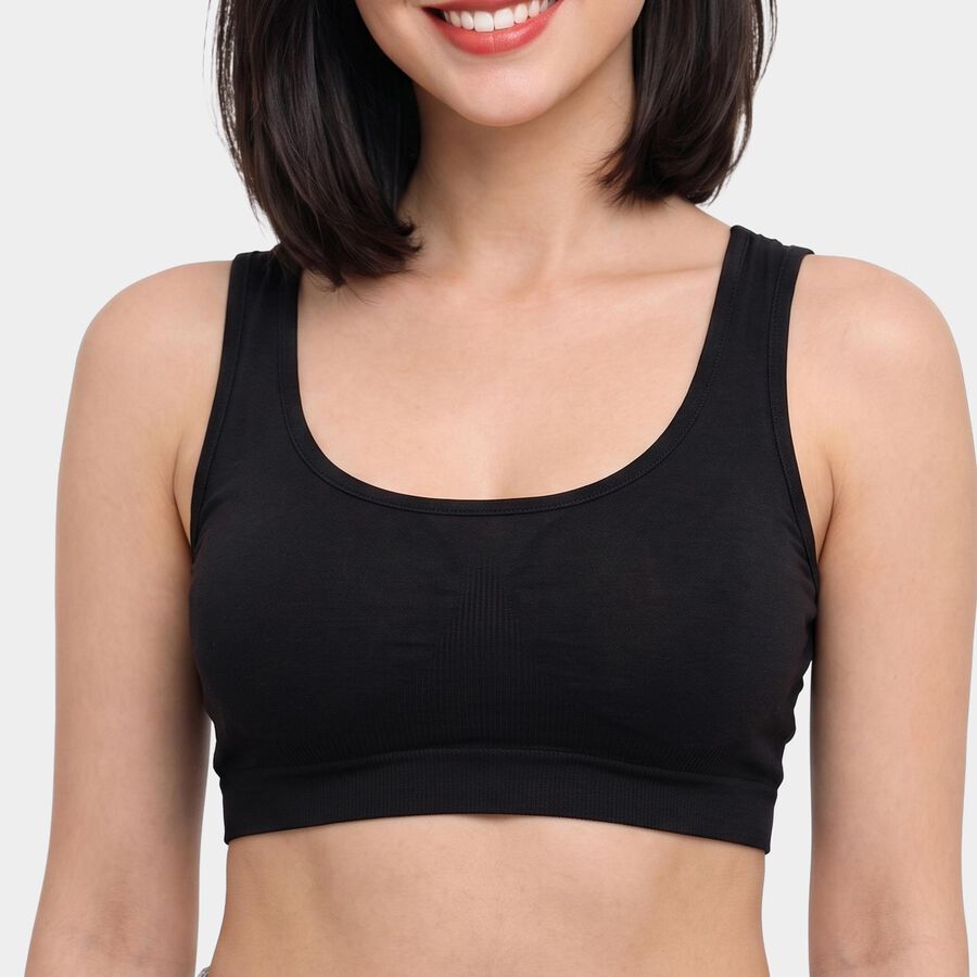 Women's Black Scoop Neck Bralette Bra, Black, large