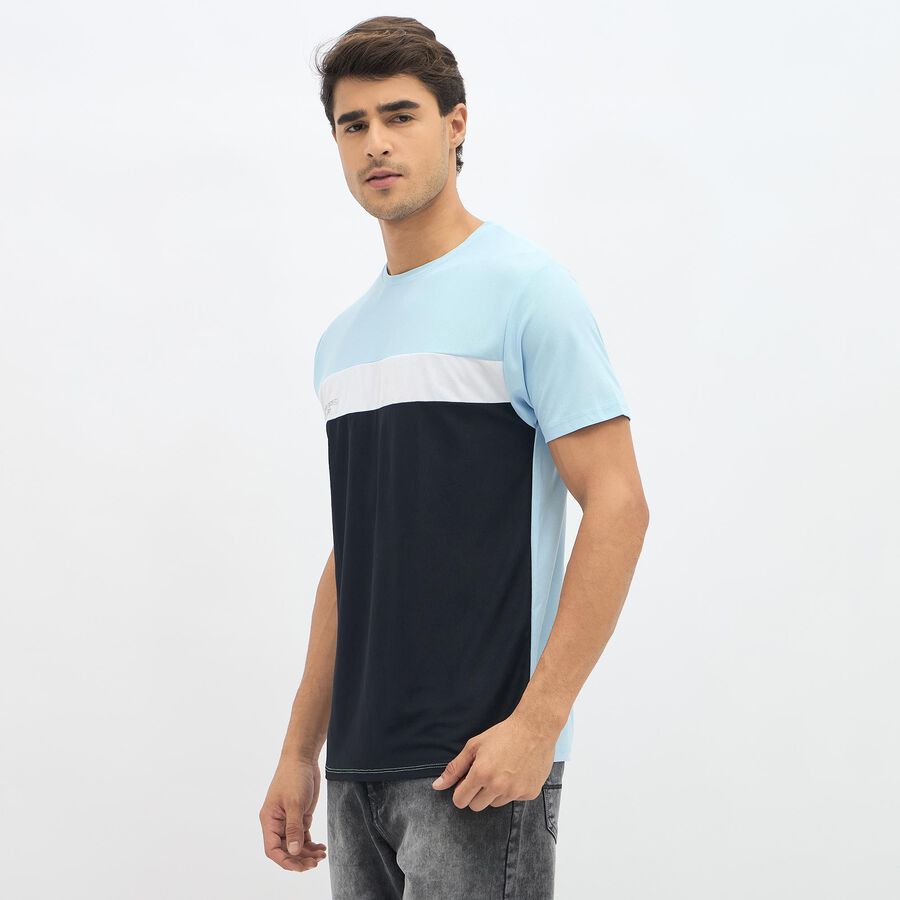 Men's Light Blue and Navy Crew Neck Athleisure T-Shirt, हल्का नीला, large image number null