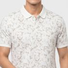 Men's White Polo Neck Abstract Printed Polo T-Shirt, White, small