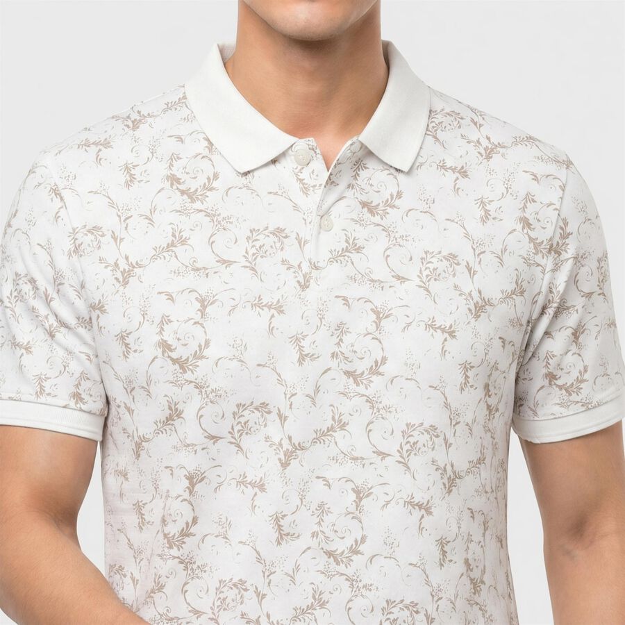 Men's White Polo Neck Abstract Printed Polo T-Shirt, White, large