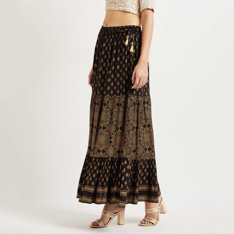 Flared Lehenga Skirt, Black, large image number null