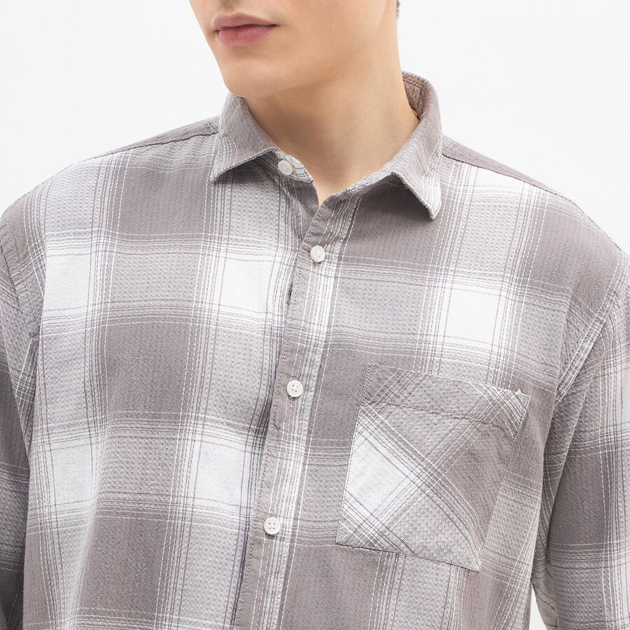 Men's Light Grey Cotton Spread Collar Casual Shirt, हल्का ग्रे, large