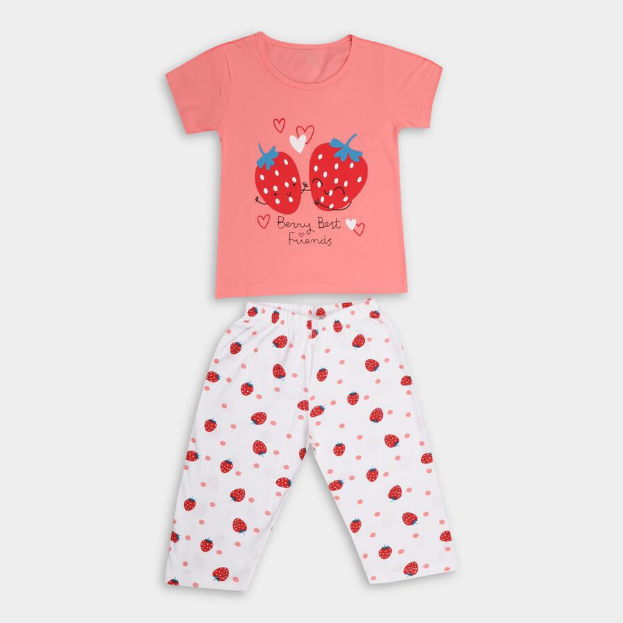 Girls' 100% Cotton Capri Set, मूँगा (कोरल), large image number null