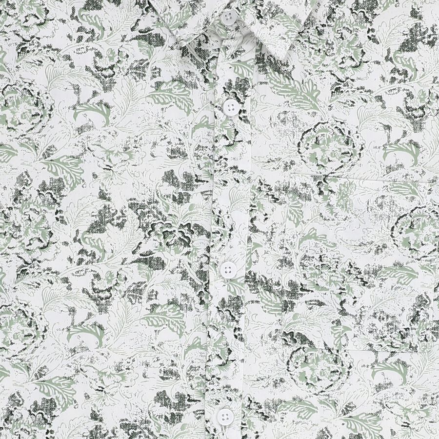 Boys Light Sage Green and White Cotton Half Sleeve Classic Collar Casual Shirt, Light Green, large image number null