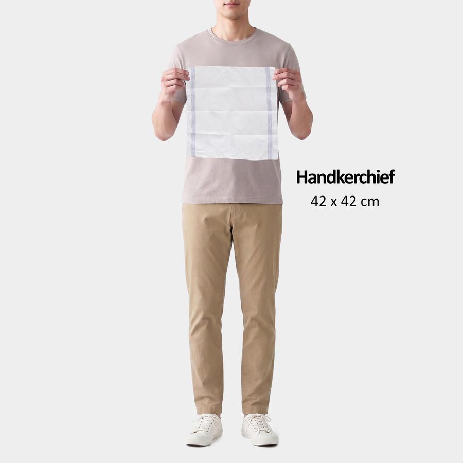 Men's White Striped Pack of 3 Handkerchief, White, large