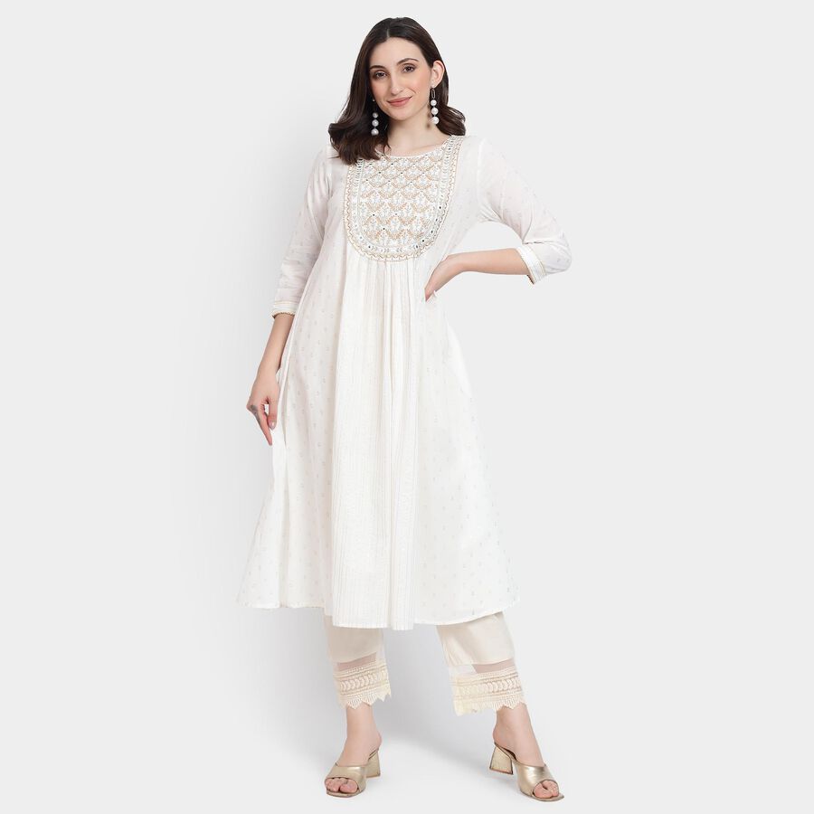 Ladies' 100% Cotton Kurta , ऑफ व्हाइट, large image number null