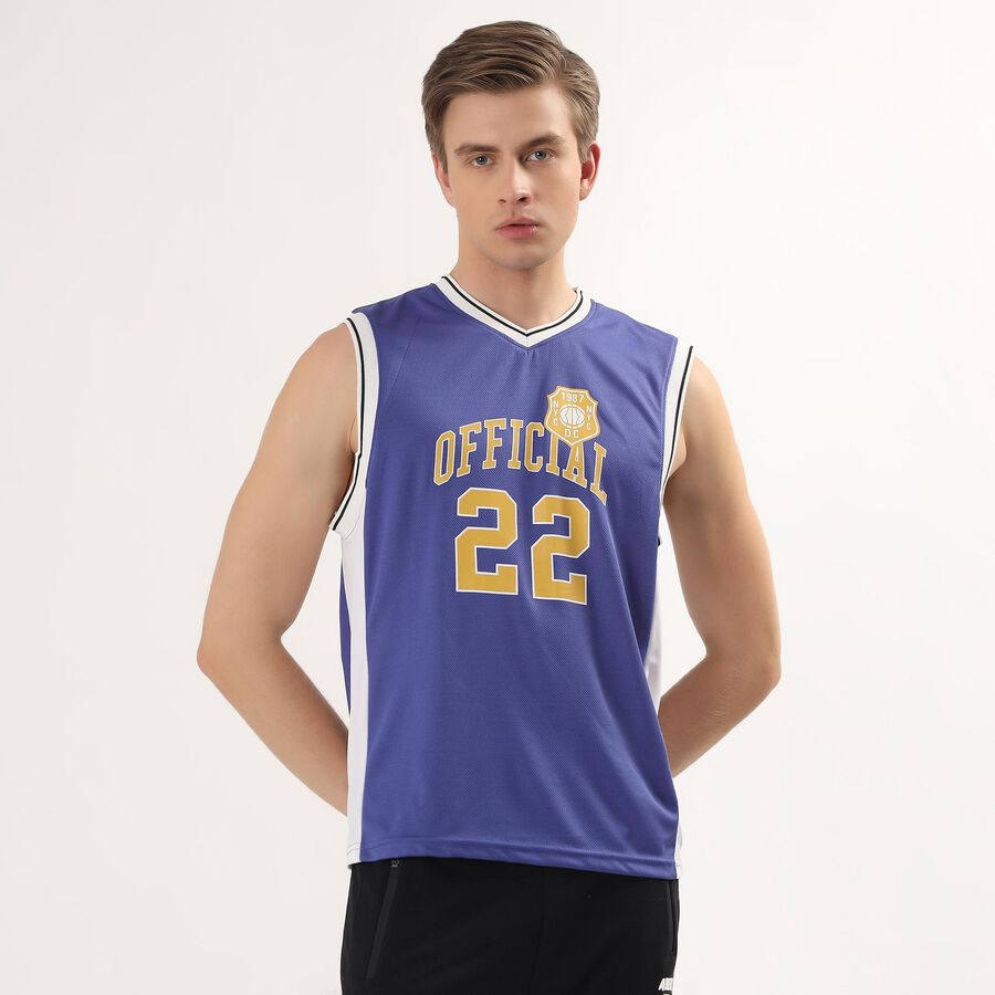 Men's Blue V-Neck Athleisure Sleeveless T-Shirt, Royal Blue, large