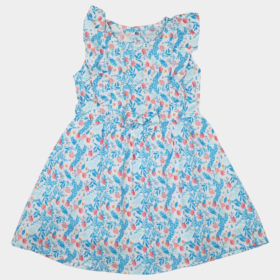 Girls' Light Blue Floral Printed Fit and Flare Frock, Light Blue, large