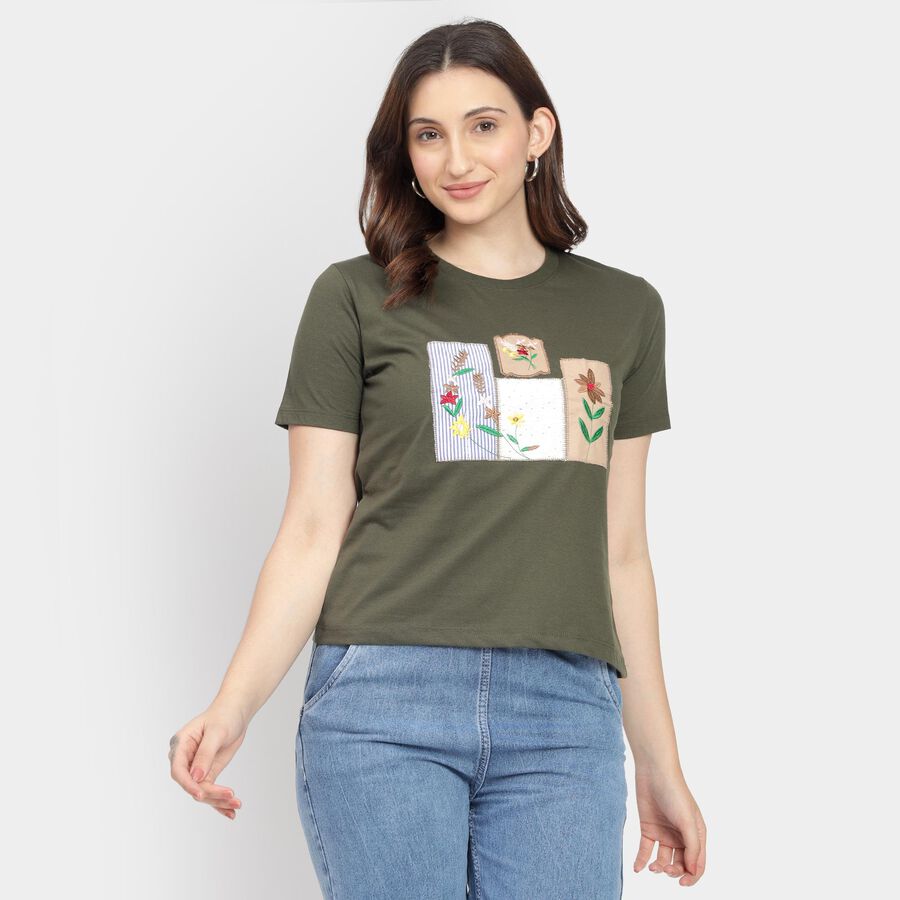 Ladies' Round Neck T-Shirt, Olive, large image number null