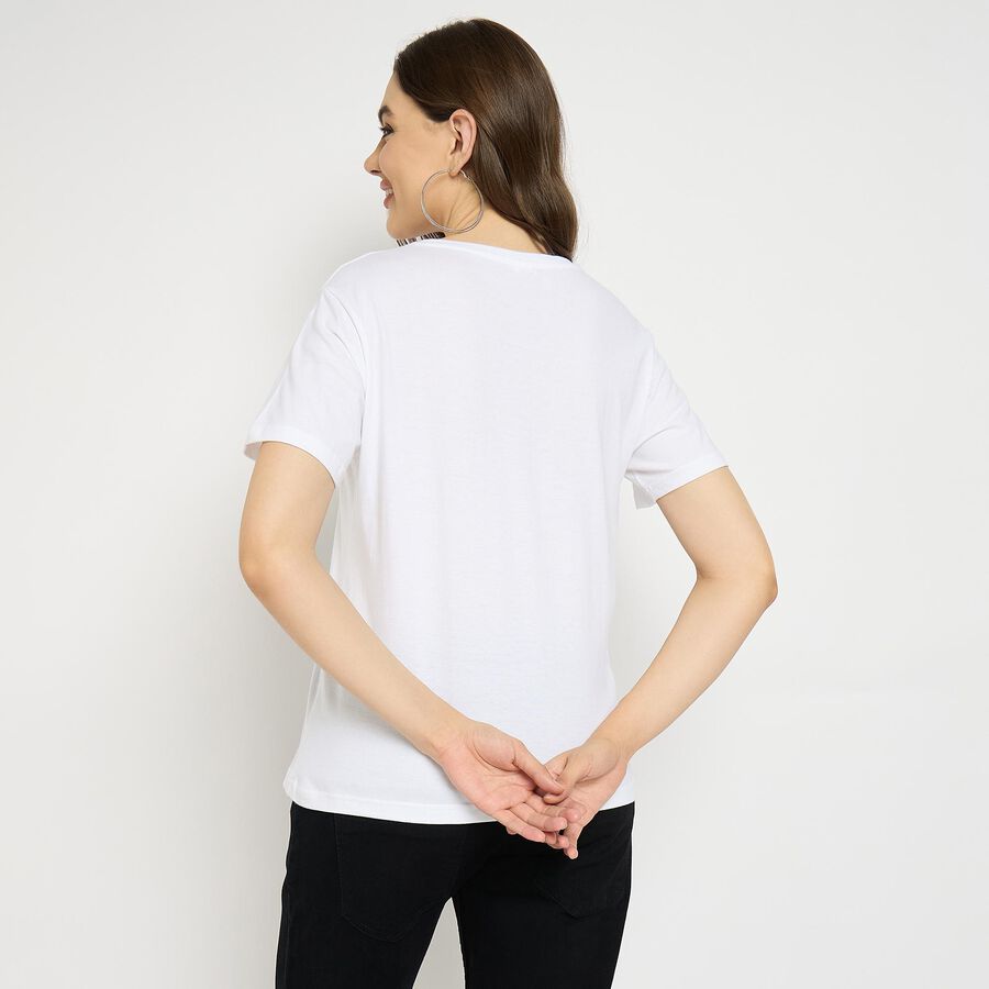 Ladies' Cotton Round Neck T-Shirt, White, large image number null