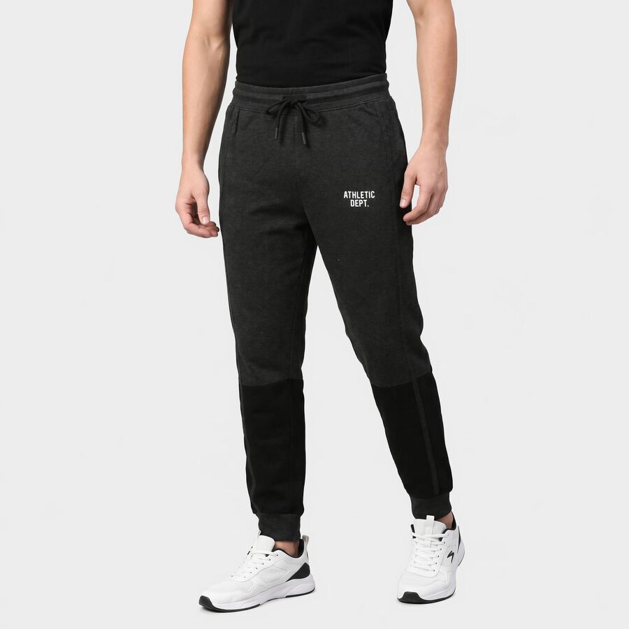 Men's Charcoal Jogger Fit Printed Track Pants, चारकोल, large