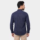 Men's Navy Blue Cotton Long Sleeve Spread Collar Shirt, नेवी ब्लू, small