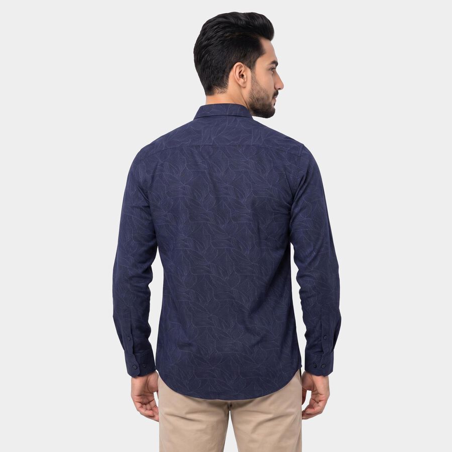 Men's Navy Blue Cotton Long Sleeve Spread Collar Shirt, नेवी ब्लू, large