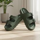 Men Olive Green Adjustable Buckle Sliders Slippers, Olive, small