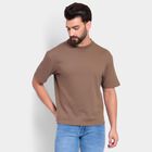 Men's Round Neck Half Sleeves T-Shirt , खाकी, small