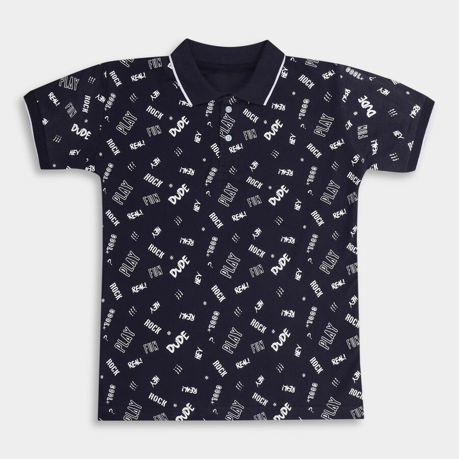 Boys' 100% Cotton Half Sleeves T-Shirt , Navy Blue, large image number null