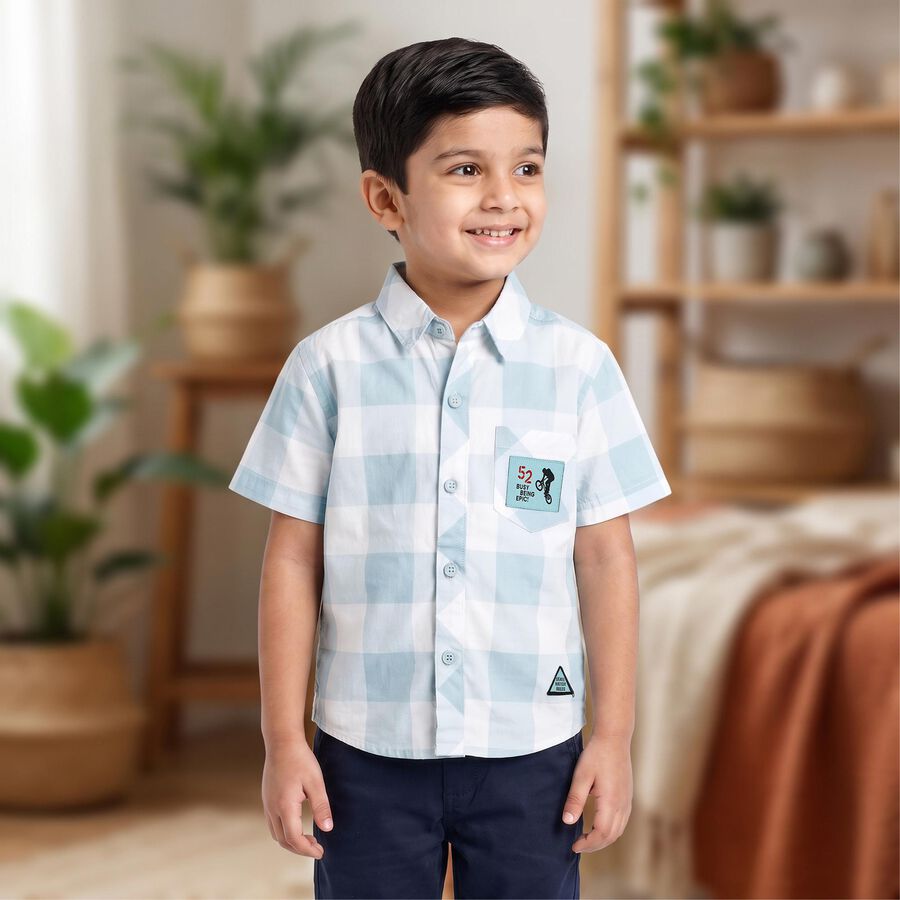 Boys Light Blue Cotton Spread Collar Casual Shirt, Light Blue, large