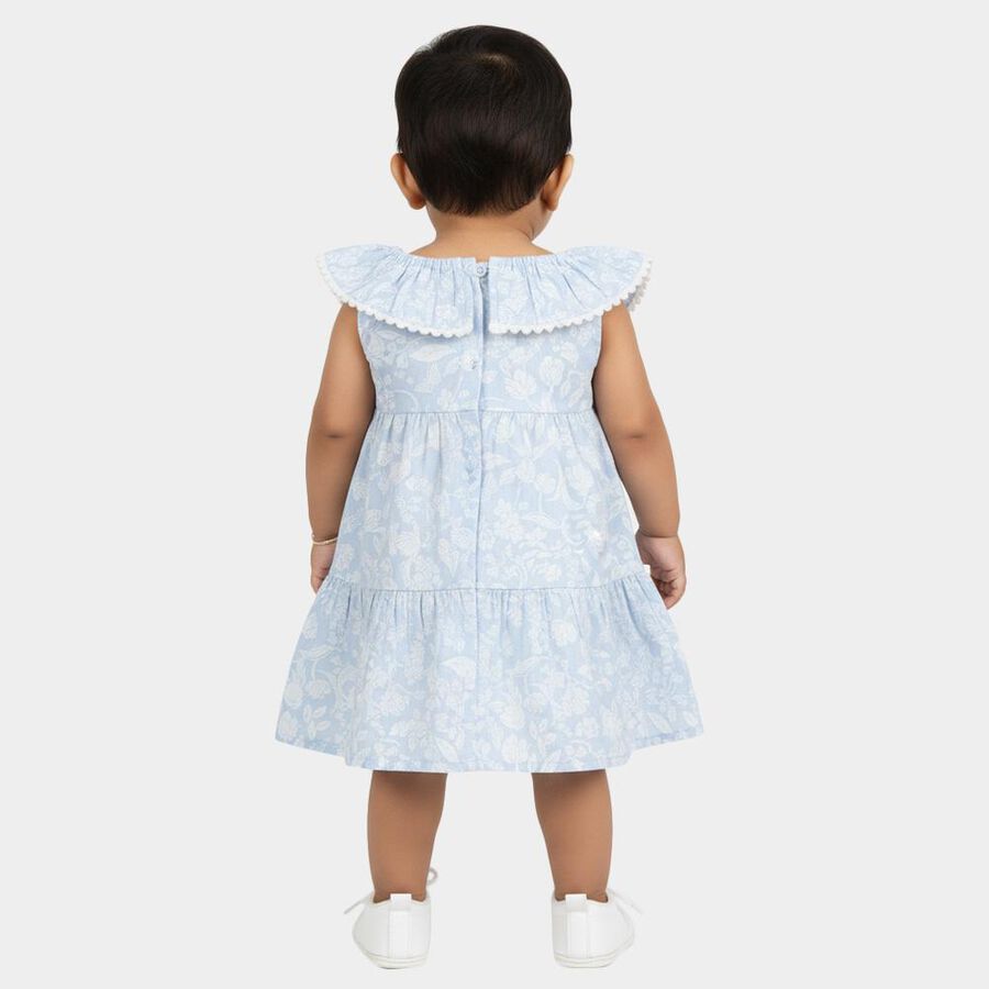 Infants' Blue Floral Print Tiered Sleeveless Frock, Light Blue, large